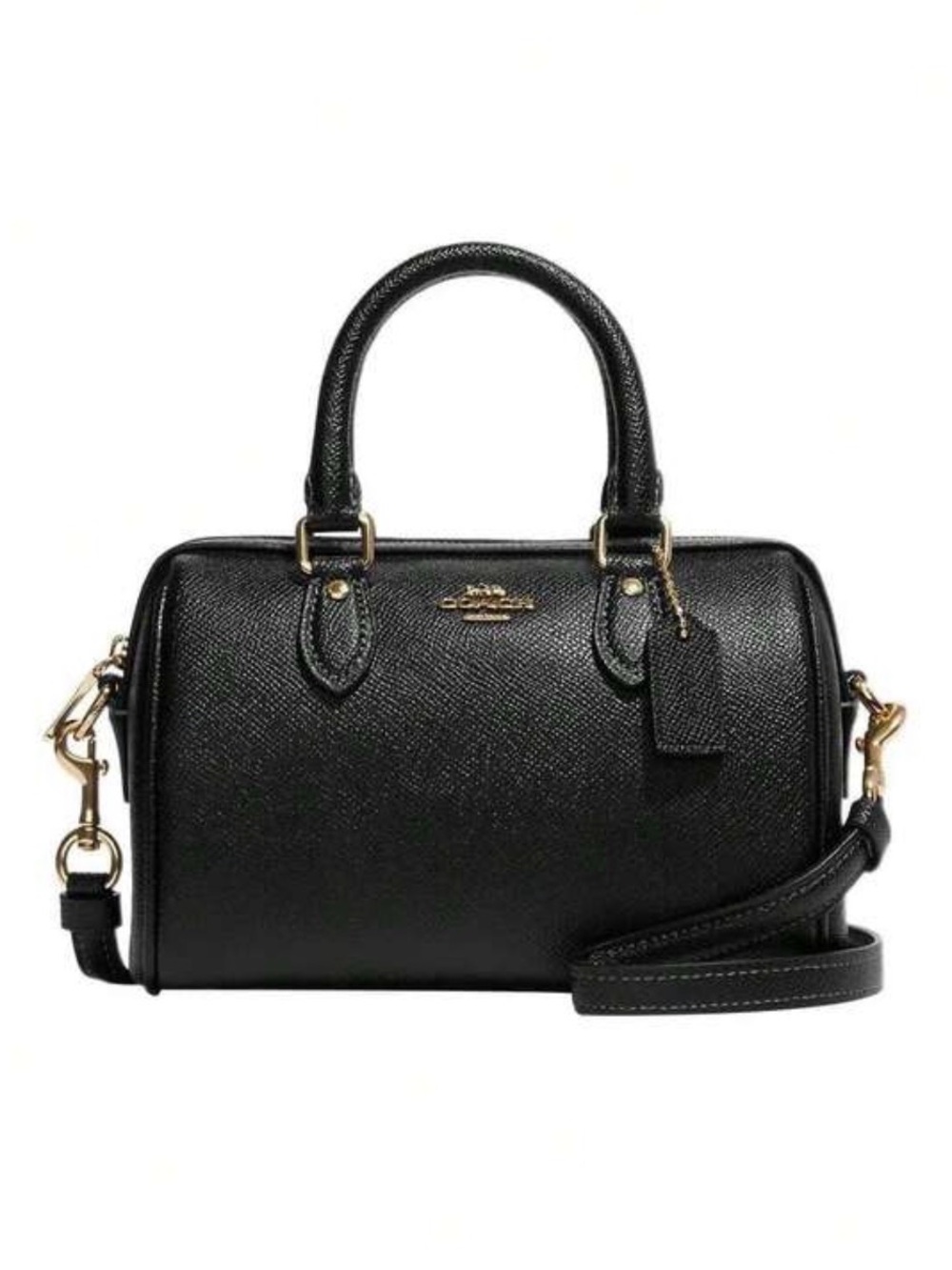 Coach Mini Roan - Black Cross Grain Pebble Leather Satchel with Gold Hardware
